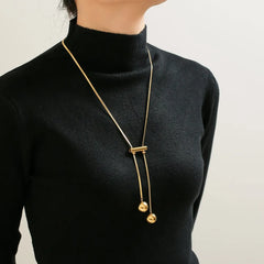 18K Gold-Plated Titanium Steel Hollow Bead Necklace Gold One Size OutfitFlow