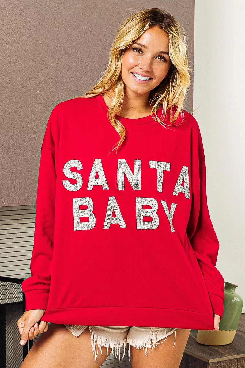 BiBi Santa Baby Lettering Christmas Sweatshirt OutfitFlow