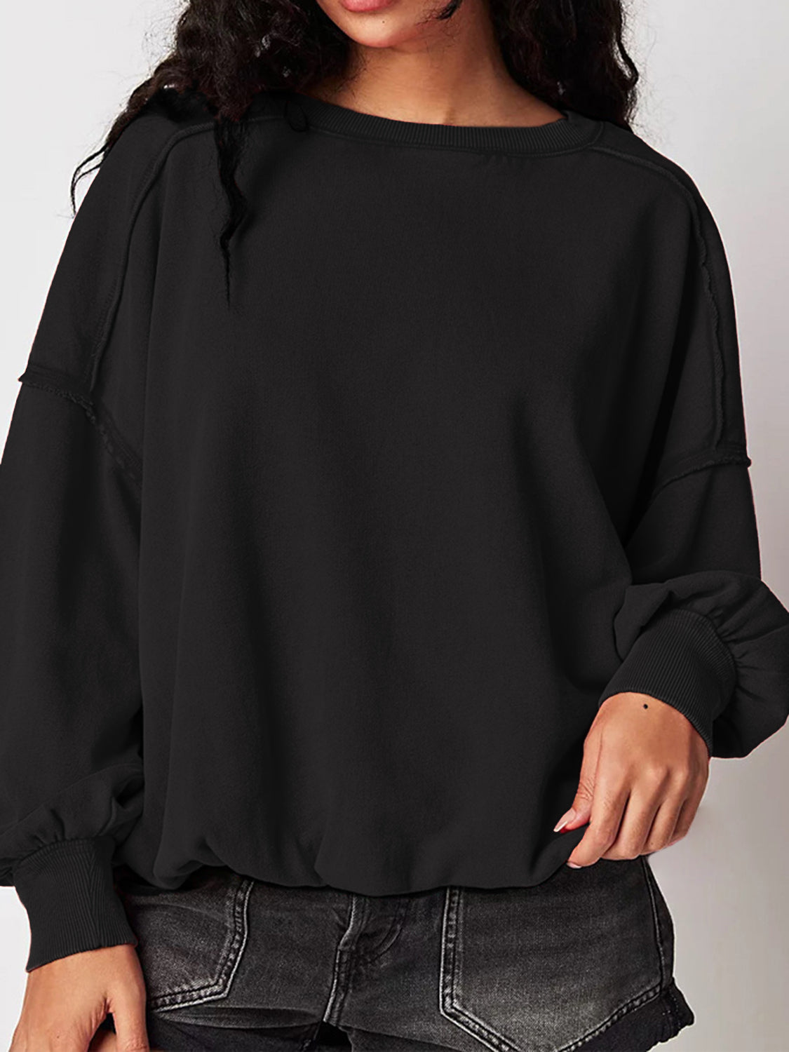 Outfit Flow - Exposed Seam Round Neck Long Sleeve Sweatshirt