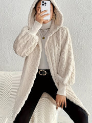 Outfit Flow - Open Front Long Sleeve Fuzzy Hooded Jacket