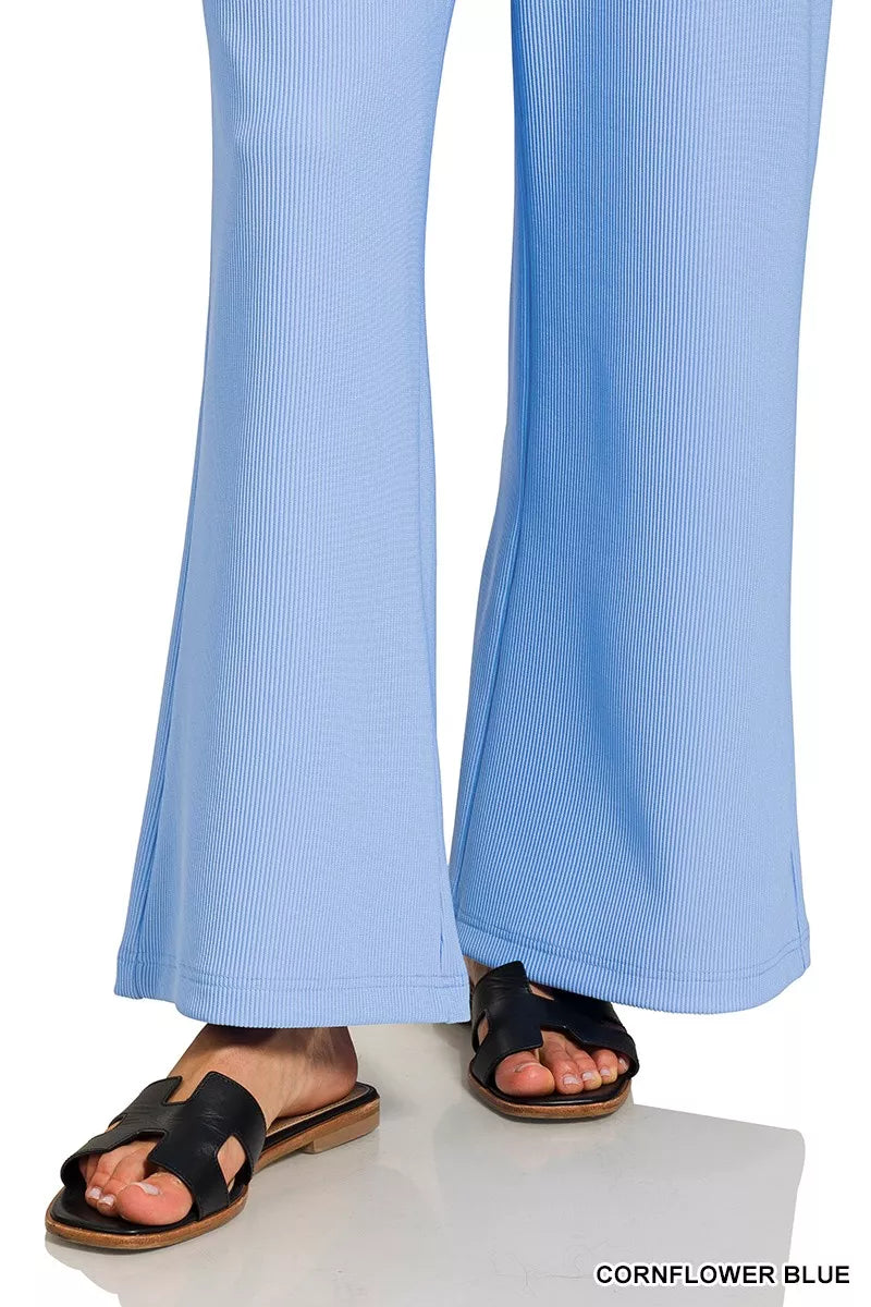 Zenana Ribbed Round Neck Pullover and Drawstring Pants Set OutfitFlow