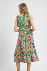 Umgee Ruffled Hem Printed Sleeveless Midi Dress OutfitFlow