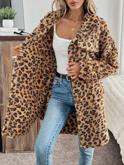 Outfit Flow - Leopard Button Up Long Sleeve Fuzzy Coat