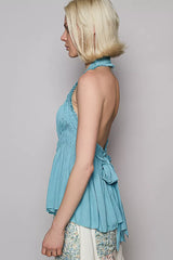 POL Backless Halter Sleeveless Top with Smocking Shirring Detail Trendsi