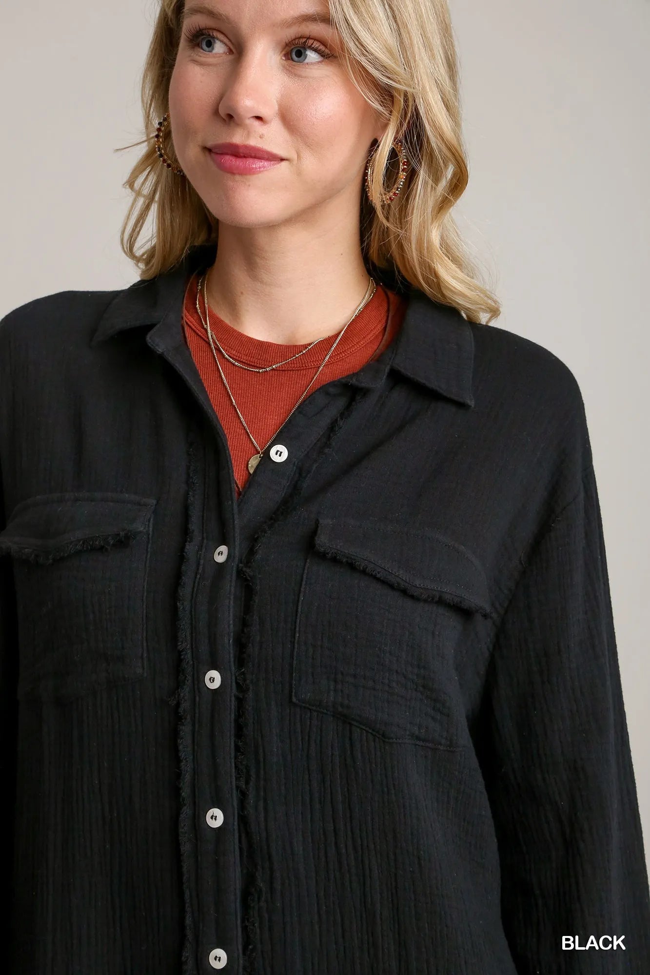 Umgee Cotton Gauze Button Down Shirt Dress Trendsi