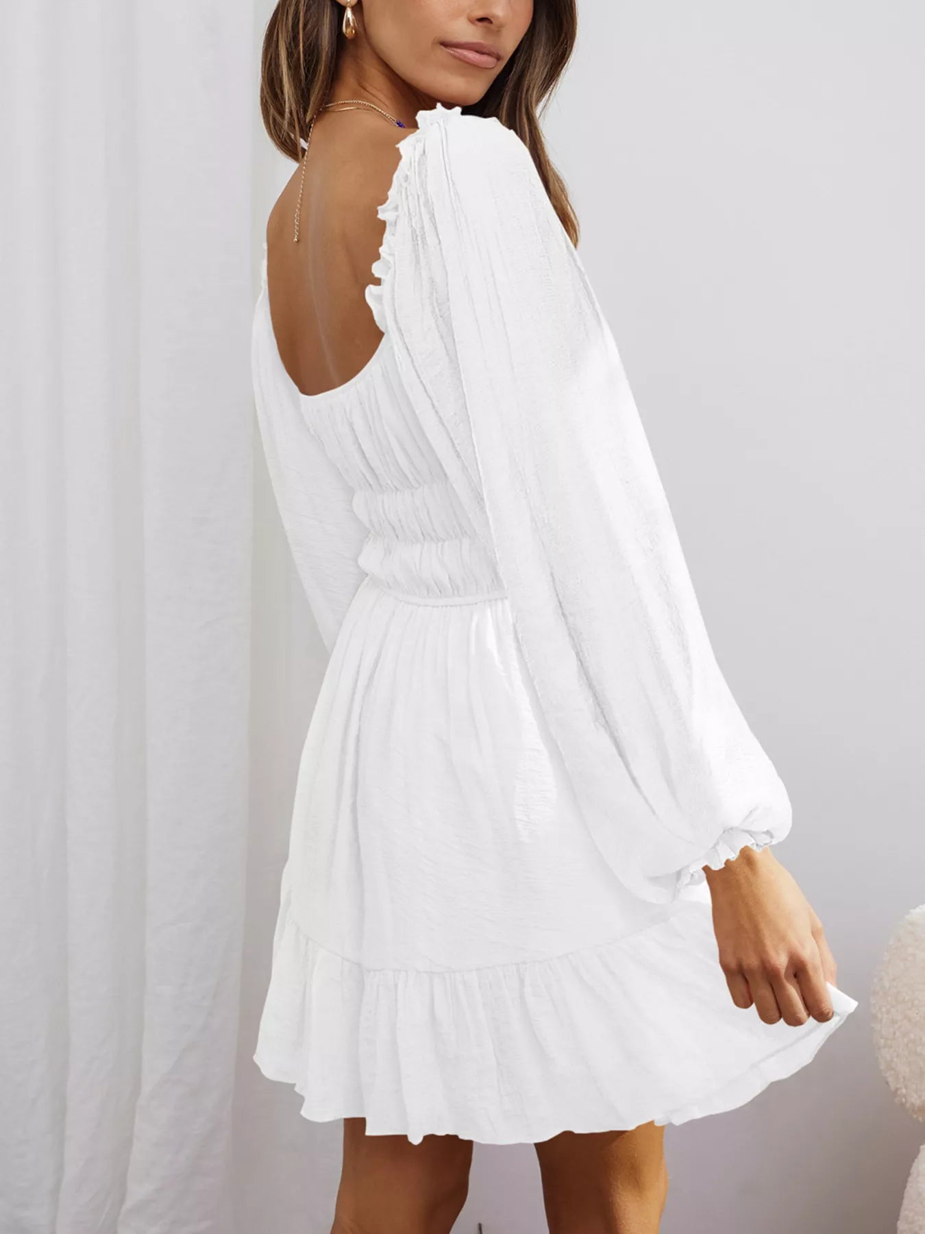 Ruffled Hem Balloon Sleeve Dress OutfitFlow