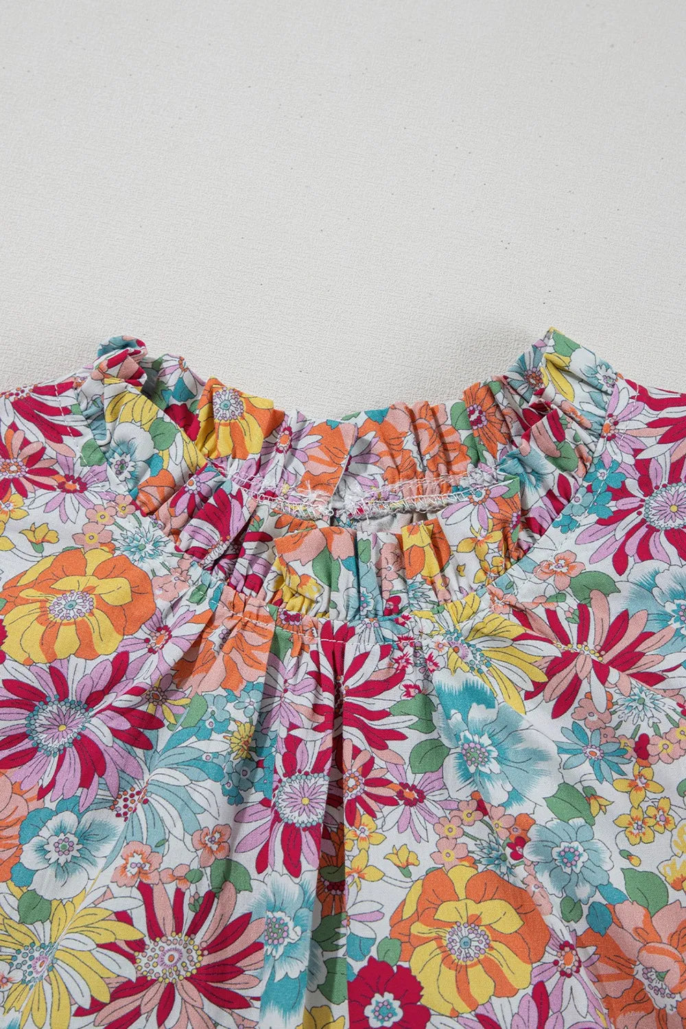 Multicolour Floral Pleated Detail Flutter Sleeve Blouse OutfitFlow