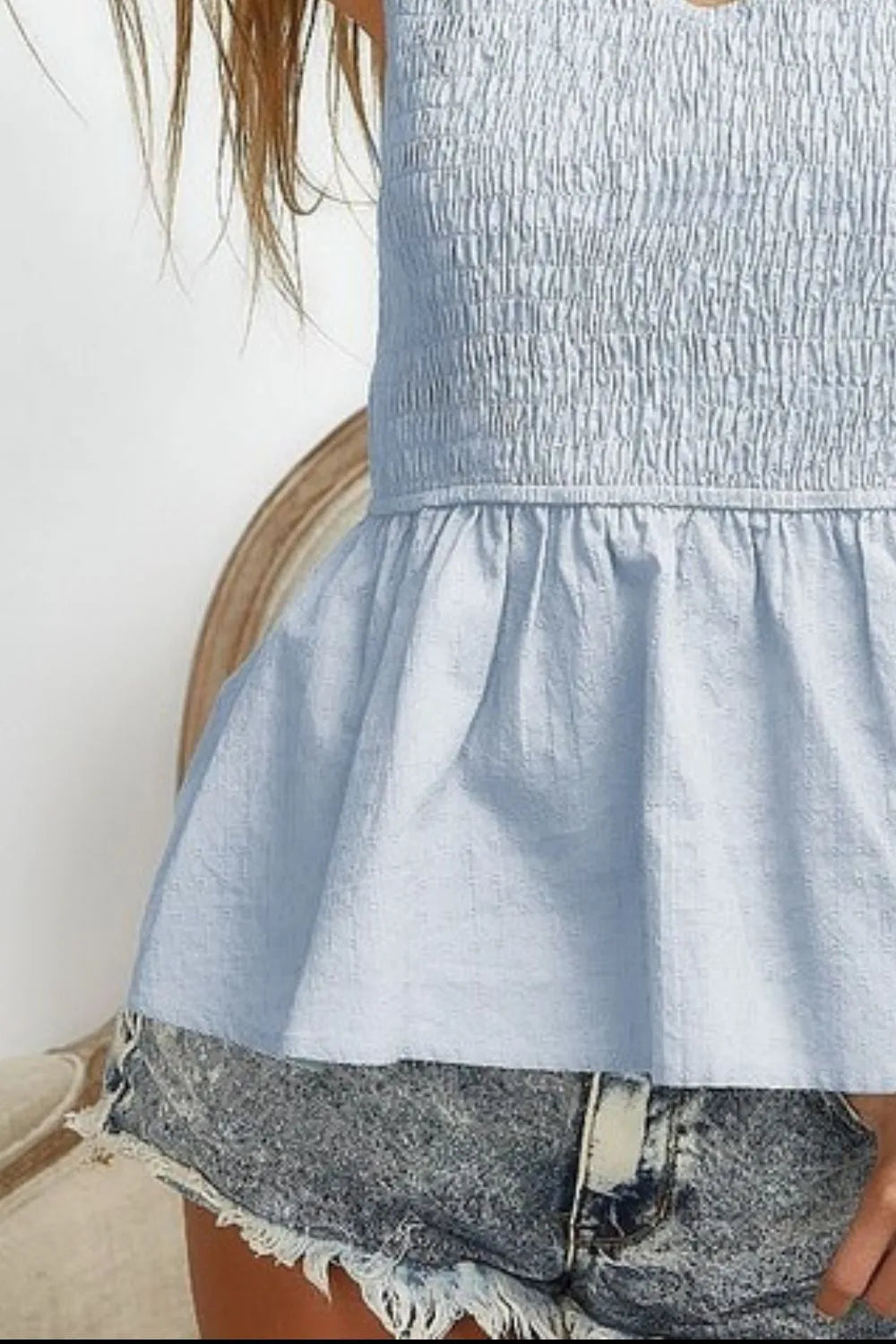 BiBi Eyelet Woven Sleeveless Elasticized Top OutfitFlow