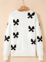 Tie Front Bow Pattern Cardigan OutfitFlow