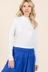 Mittoshop Mock Neck Rib Knit Long Sleeve Crop Top OutfitFlow