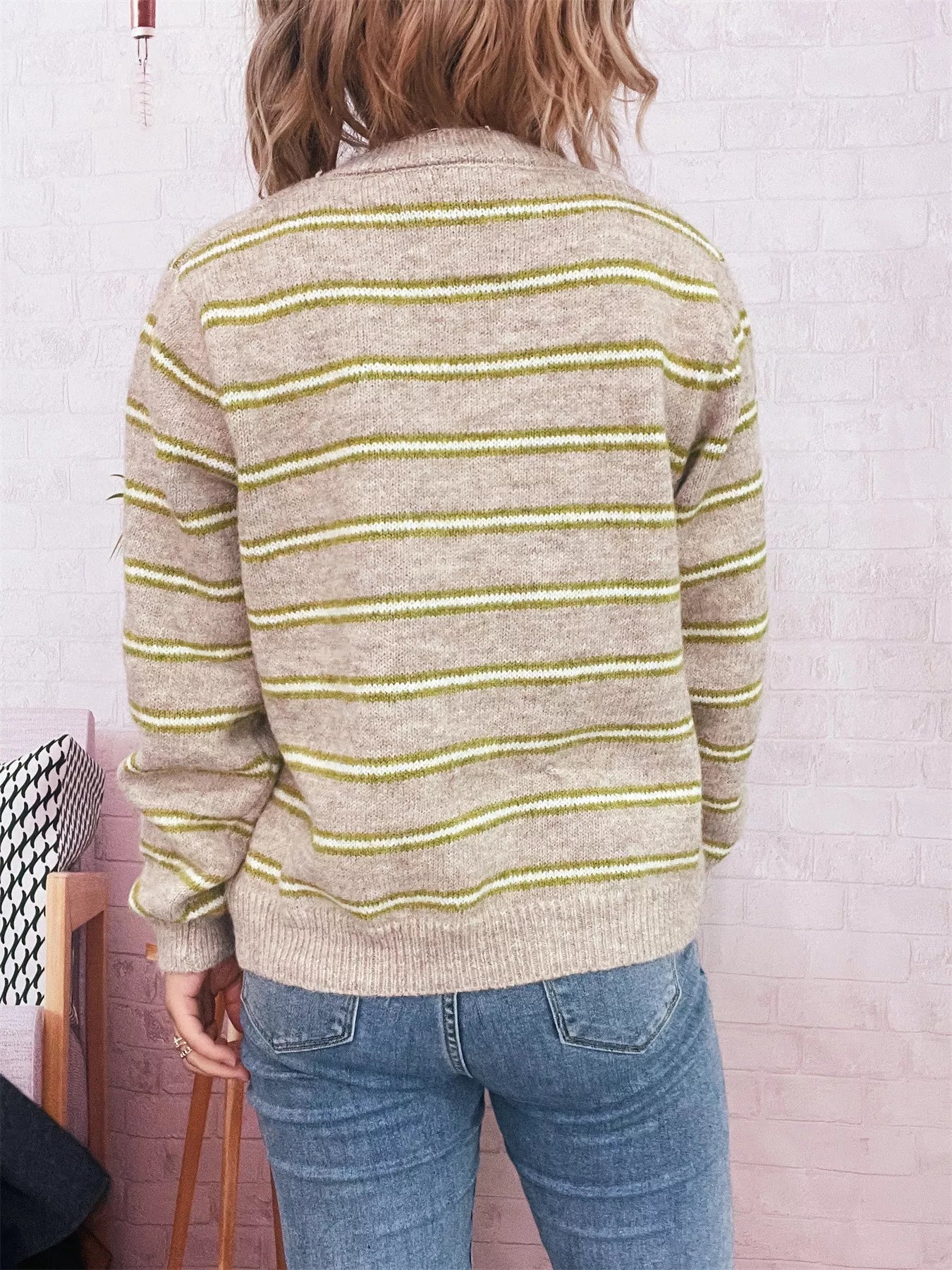 Striped Button-Up Long Sleeve Cardigan OutfitFlow