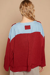 POL Exposed Seam Relaxed Fit Sweater with Star Denim Patch Trendsi