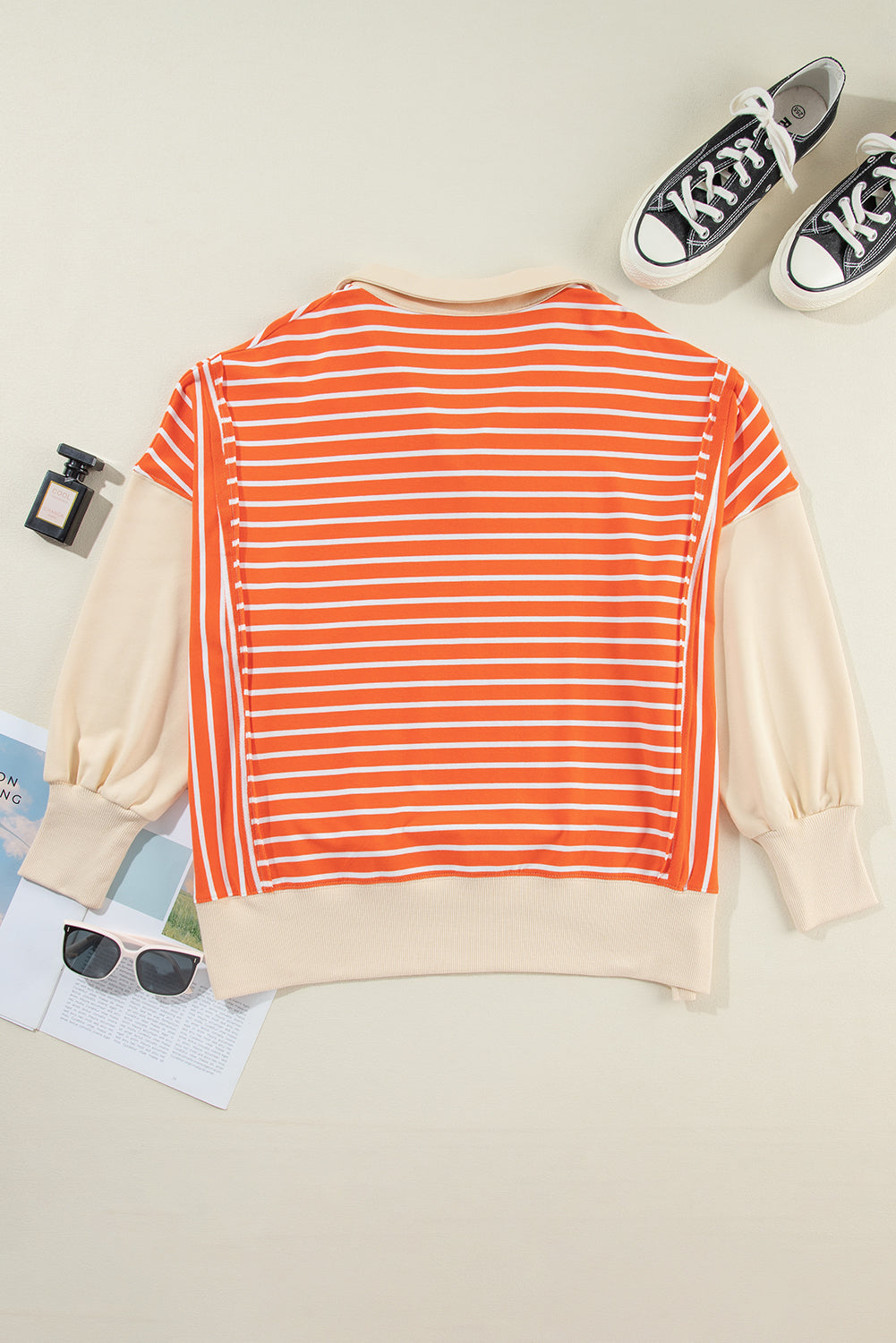 Outfit Flow - Striped Johnny Collar Long Sleeve Sweatshirt