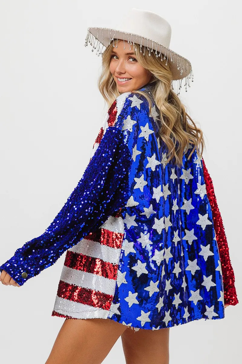 BiBi Velvet Sequin American Flag Shirt OutfitFlow