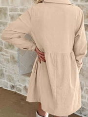 Corduroy Half Button Collared Long Sleeve Mini Dress OutfitFlow
