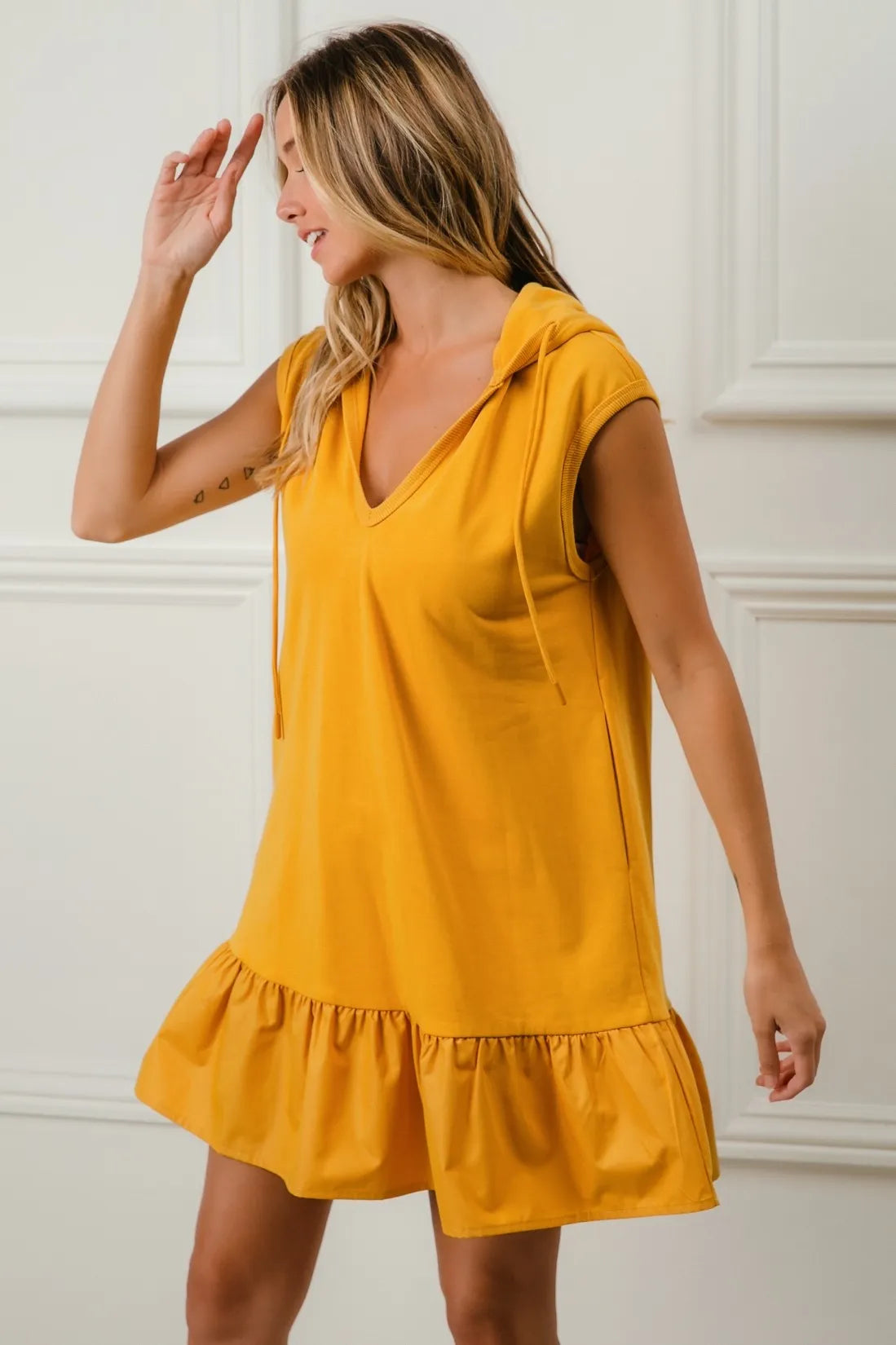 BiBi Ruffled French Terry Hooded Dress OutfitFlow