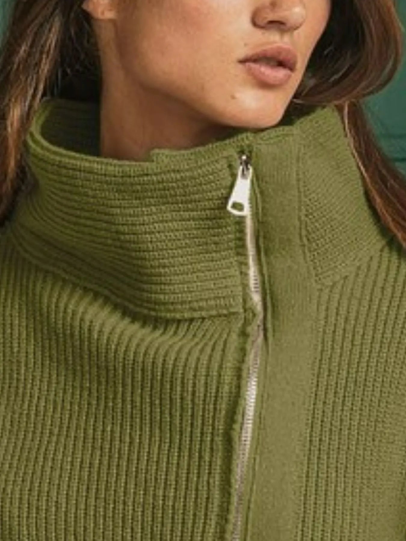 BiBi Front Zip Up High Neckline Sweater Jacket Trendsi