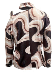 Cutout Abstract Print Mock Neck Blouse OutfitFlow