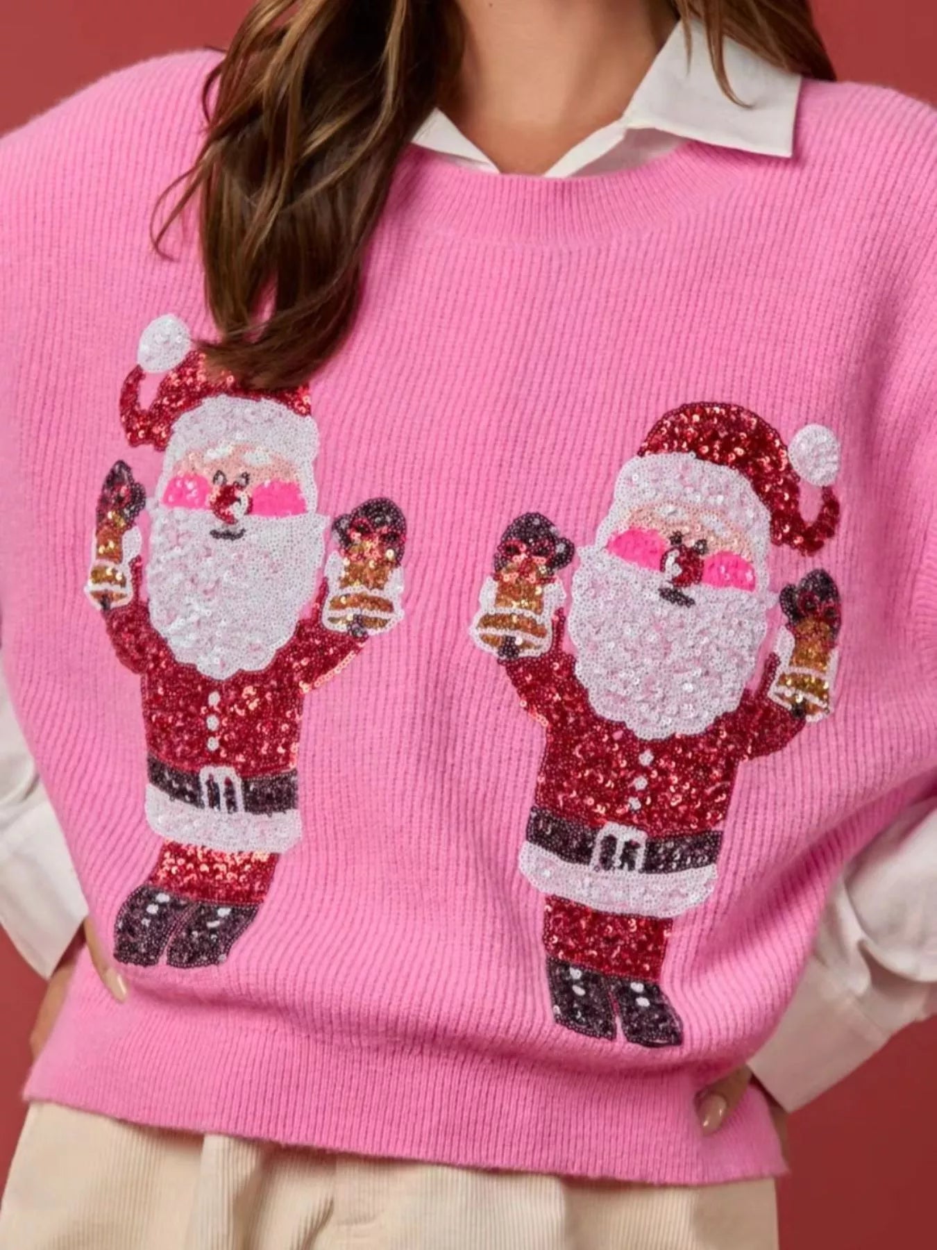 Christmas Sequin Round Neck Sweater Vest OutfitFlow