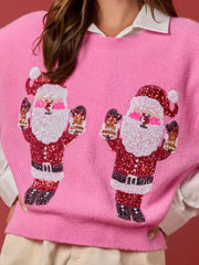 Christmas Sequin Round Neck Sweater Vest OutfitFlow