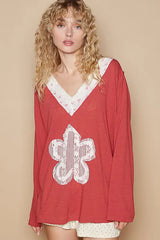 POL Lace Flower Patch Long Sleeve T-Shirt OutfitFlow