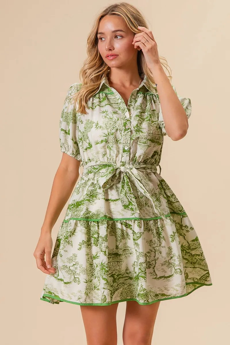 BiBi Woven Printed Tiered Dress OutfitFlow