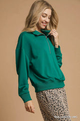 Umgee Half Zip Drop Shoulder Sweatshirt OutfitFlow