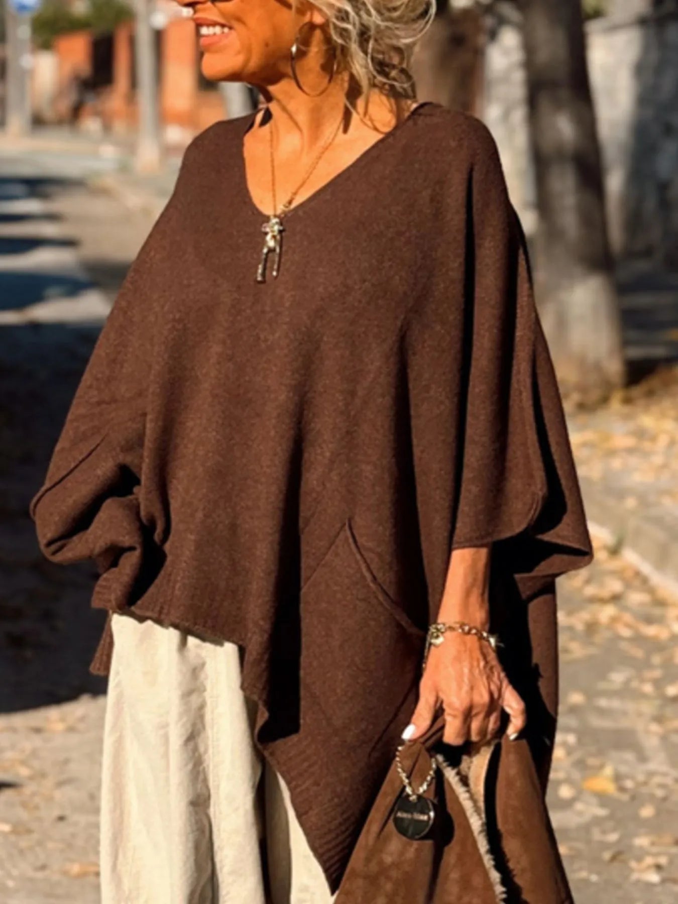 Ribbed Hem V-Neck Sweater OutfitFlow