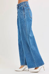 RISEN Full Size Mid Rise Fit Wide Leg with Pleated Detail Jeans Plus Size OutfitFlow