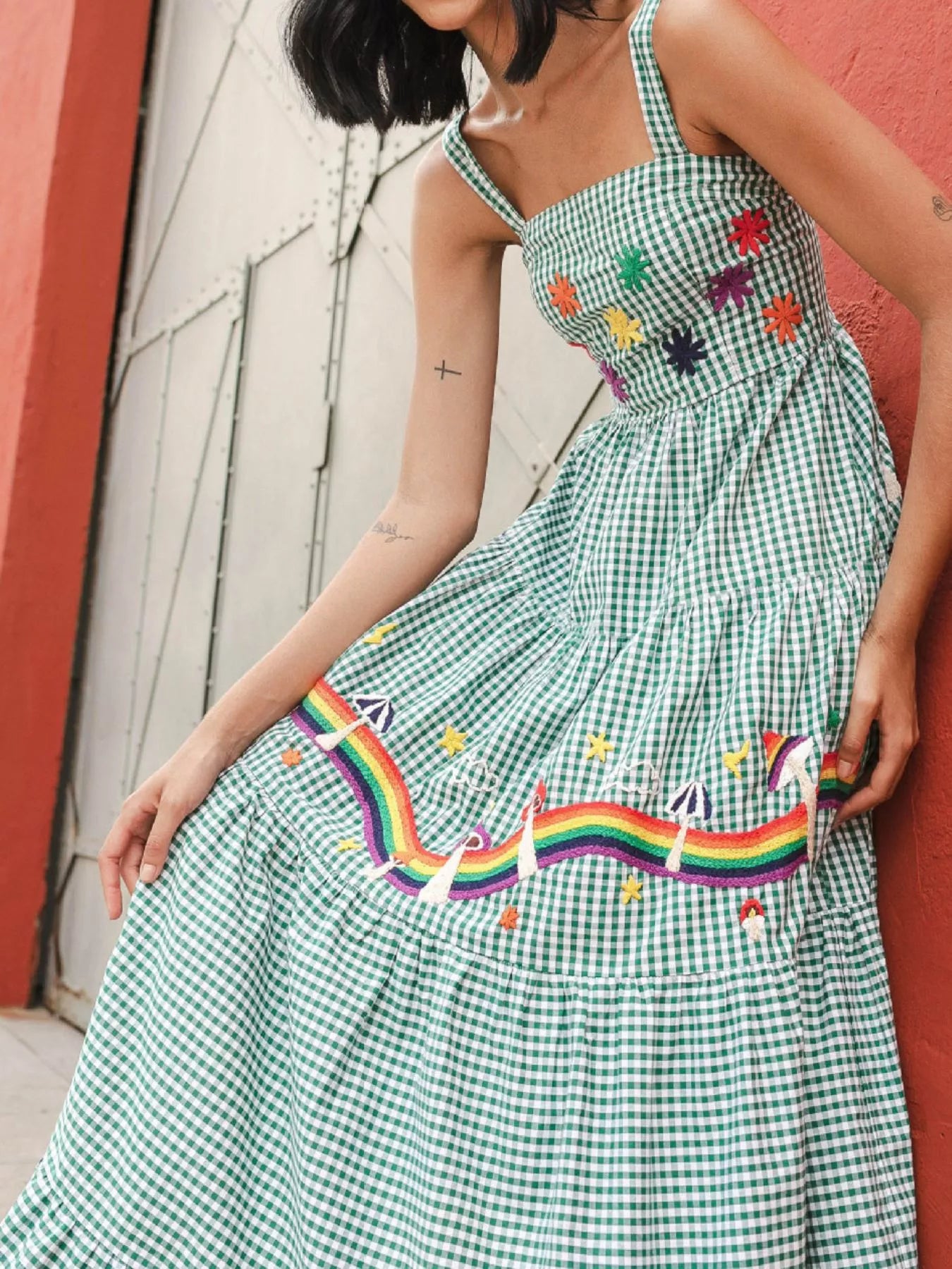 Embroidered Square Neck Tiered Maxi Cami Dress OutfitFlow