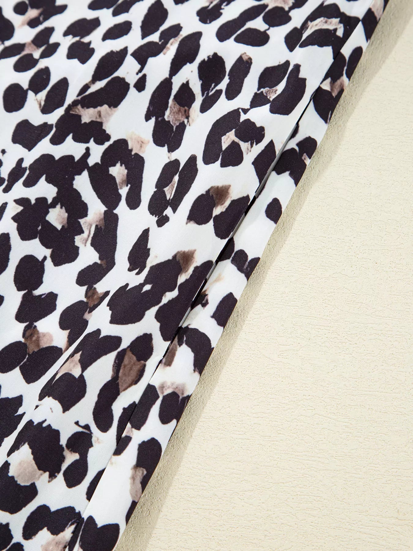 Striped Collar Leopard Print Long Sleeve Flared Dress OutfitFlow