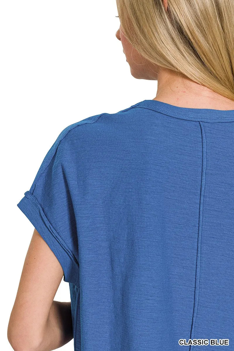 Zenana Cotton Slub Round Neck Short Sleeve T-Shirt OutfitFlow