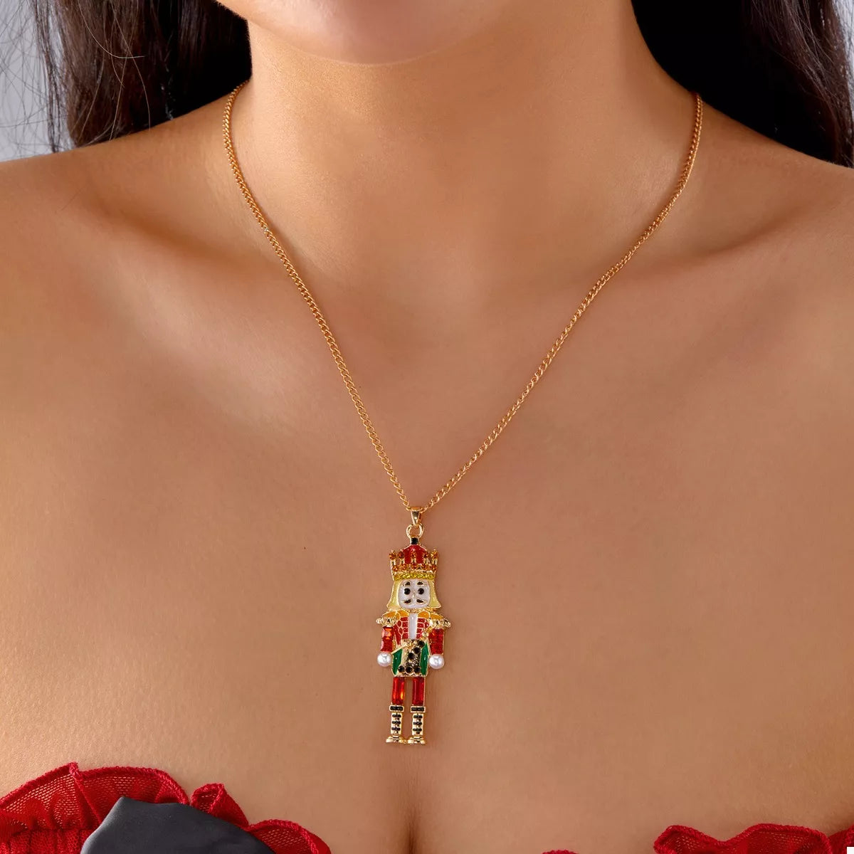 Christmas 18K Gold-Plated Nutcracker Pendant Necklace OutfitFlow