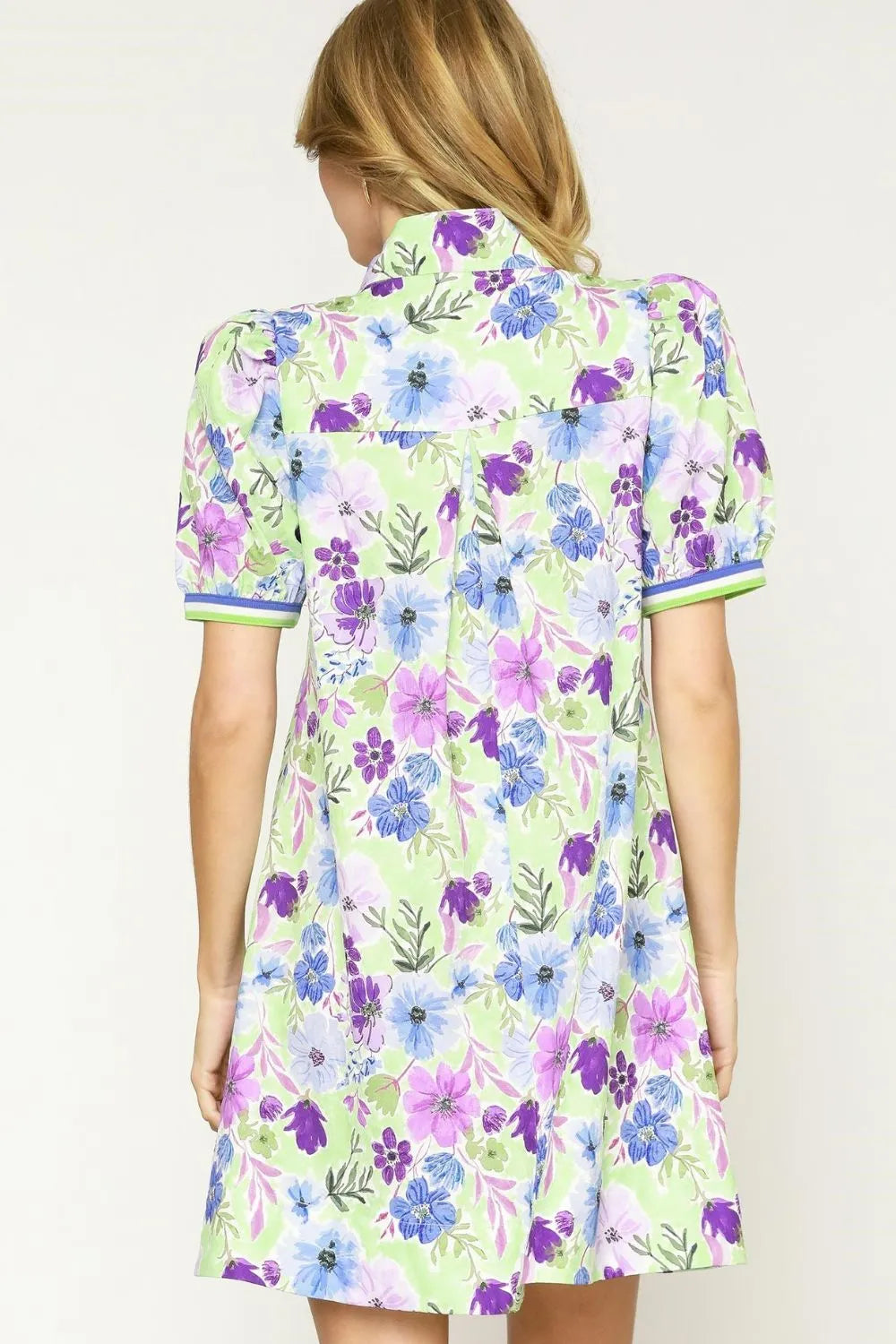 Umgee Floral Print Short Puff Sleeve Mini Dress OutfitFlow