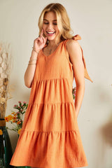 ADORA V-Neck Tie Shoulder Dress Tangerine OutfitFlow