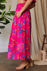 Davi & Dani Printed Smocking Waistband Ruffled Maxi Skirt OutfitFlow