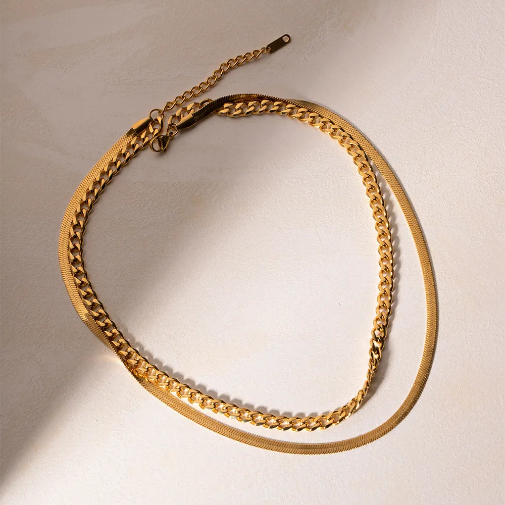 18K Gold-Plated Double Layered Necklace OutfitFlow
