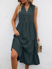 V-Neck Sleeveless Tiered Dress OutfitFlow