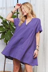 ADORA Tiered Notched Short Sleeve Dress OutfitFlow