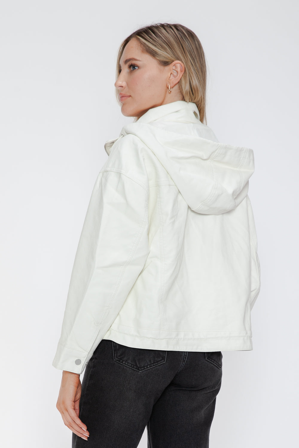 Outfit Flow - How Dare U Drawstring Hem PU Leather Zip Up Jacket