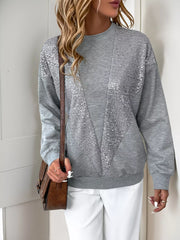 Sequin Round Neck Dropped Shoulder Sweatshirt OutfitFlow