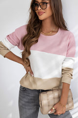 Outfit Flow - Color Block Waffle Knit Long Sleeve Top