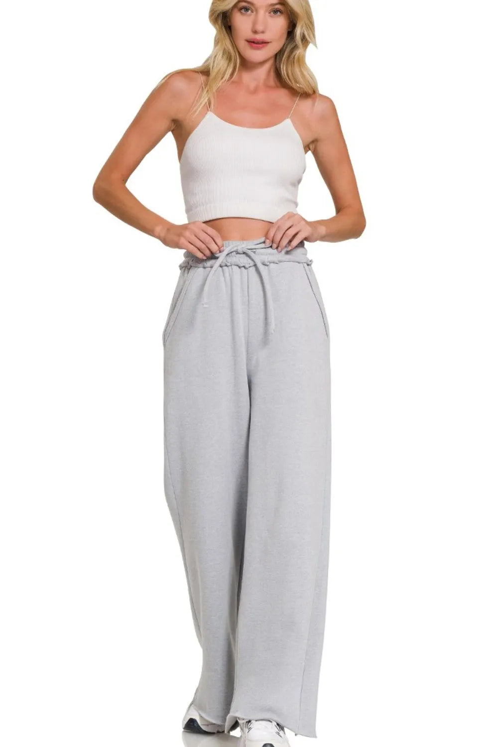 Zenana Fleece Exposed Seam Wide Leg Sweatpants OutfitFlow