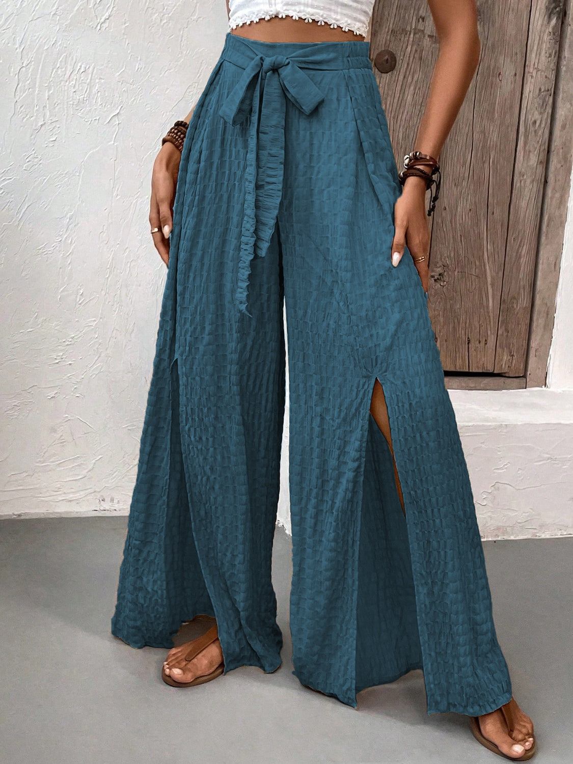 Outfit Flow - Honey Tied Slit Wide Leg Pants