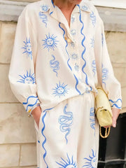 Printed Long Sleeve Shirt and Pants Set OutfitFlow