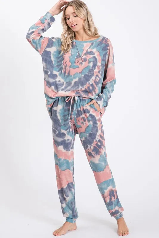 BiBi Tie Dye French Terry Casual Pants OutfitFlow