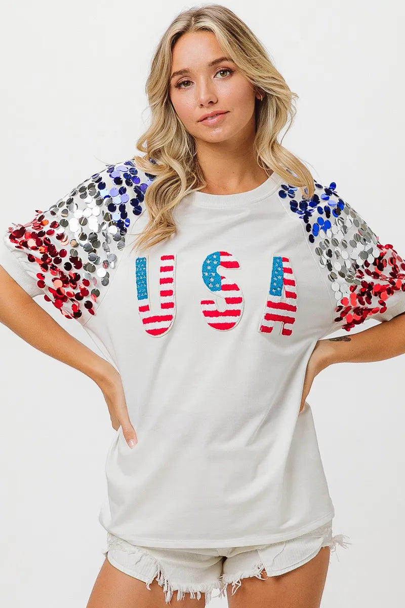 BiBi American Flag Theme Sequin Top OutfitFlow