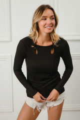 BiBi Rib Knit With Cut Out and Tied Neck Detailed Top OutfitFlow