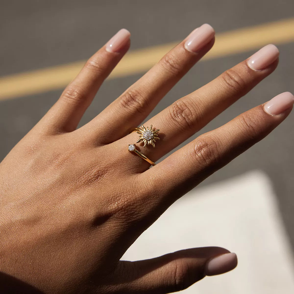 18K Gold-Plated Zircon Sun Bypass Ring OutfitFlow