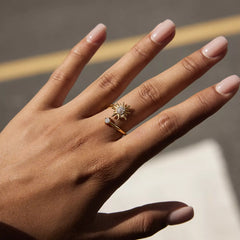 18K Gold-Plated Zircon Sun Bypass Ring OutfitFlow